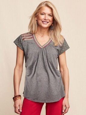Matilda Jane Heart to Heart Make the Grade Gray Tank Cap Sleeve Embroidered